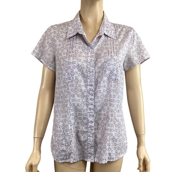 The North‎ Face Button-Up Blouse Size Large Floral Short Sleeves Purple & White - Picture 1 of 8